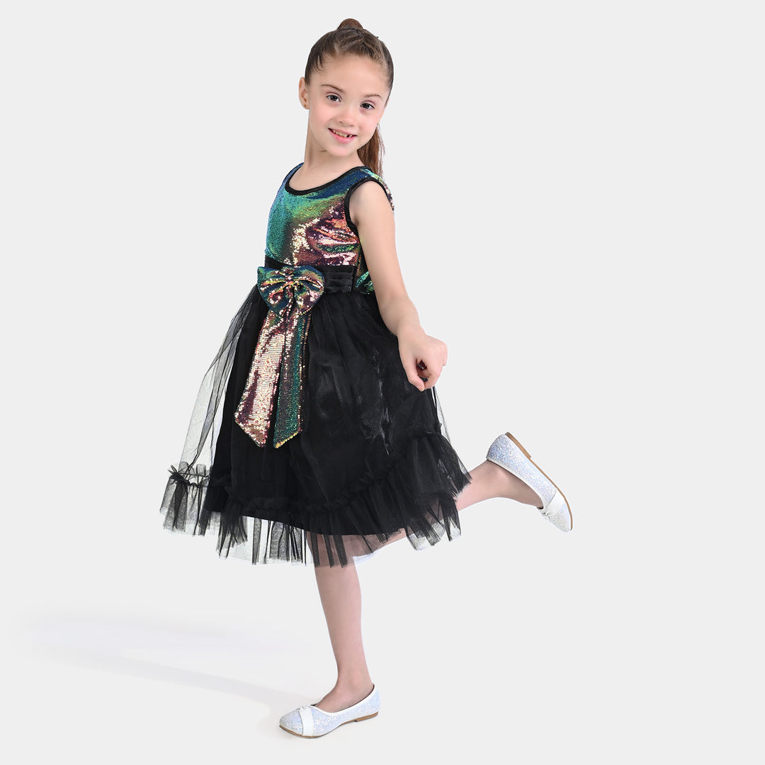 Girls Fancy Frock Multi Black Sequins-BLACK