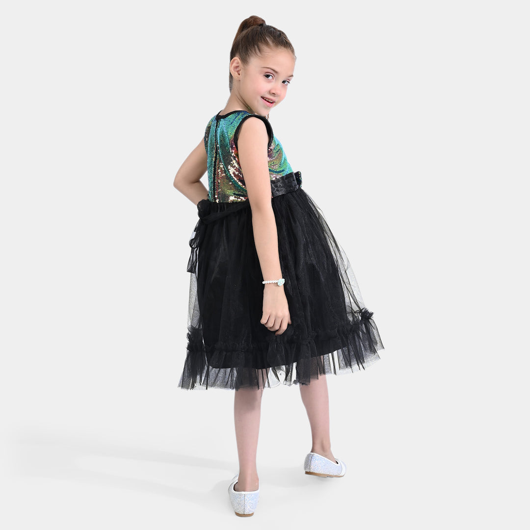 Girls Fancy Frock Multi Black Sequins-BLACK