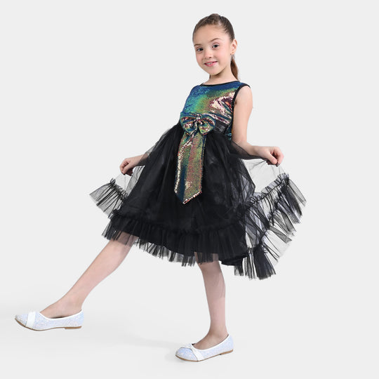 Girls Fancy Frock Multi Black Sequins-BLACK