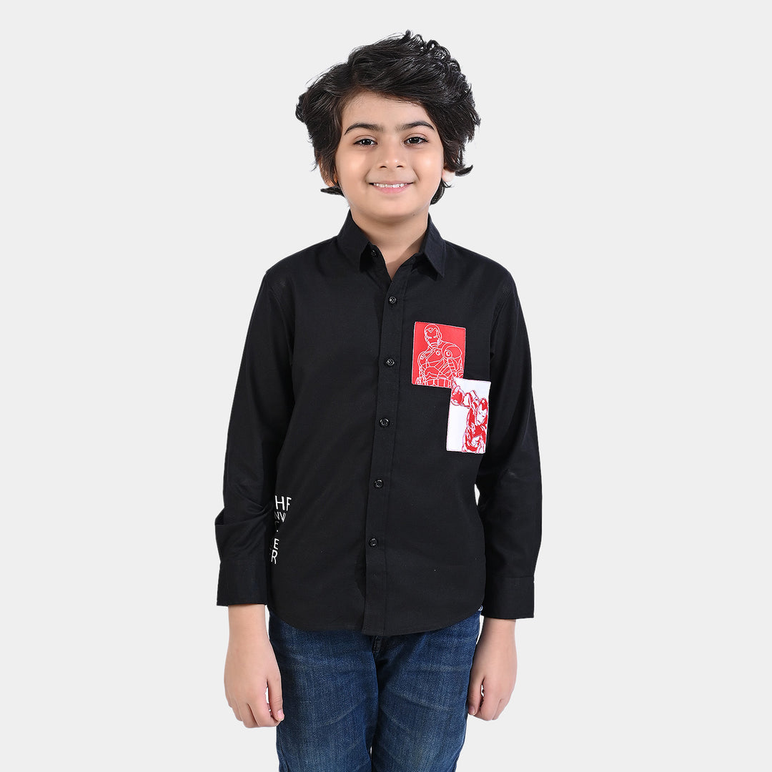 Boys Cotton Poplin Casual Shirt -BLACK