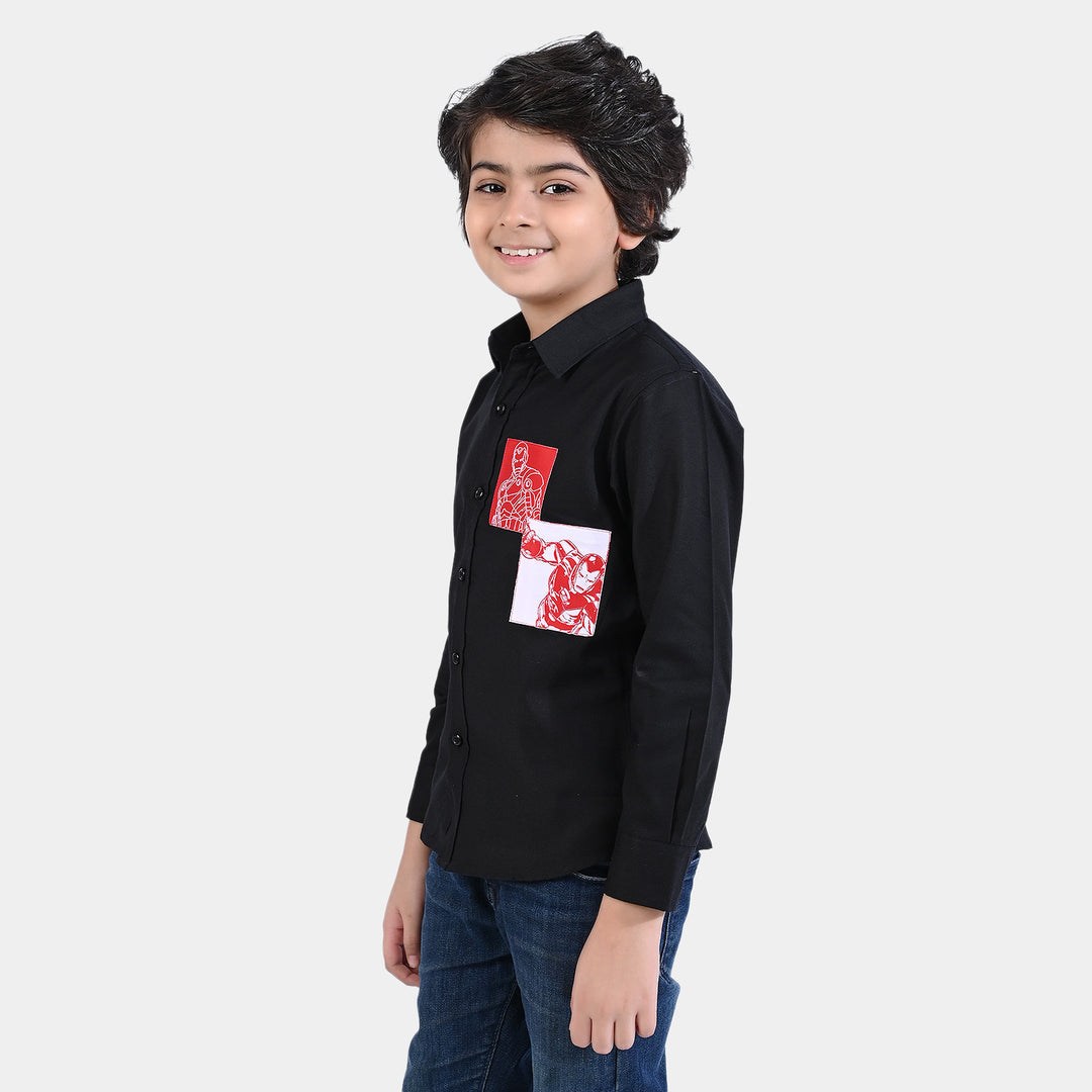 Boys Cotton Poplin Casual Shirt -BLACK