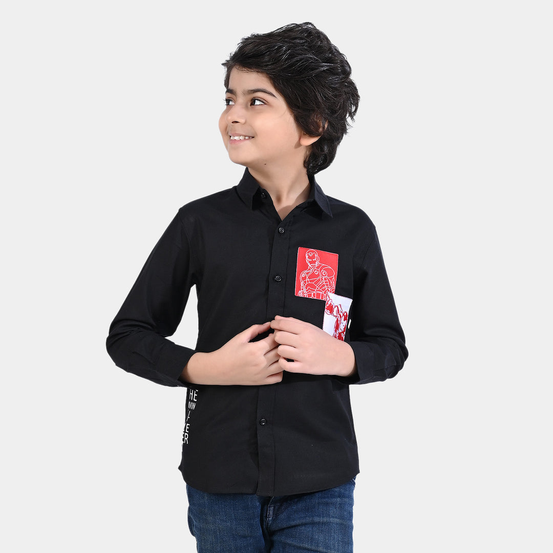 Boys Cotton Poplin Casual Shirt -BLACK