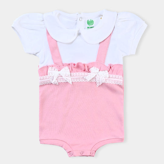 Infant Girls Cotton Interlock Knitted Romper Lace-White