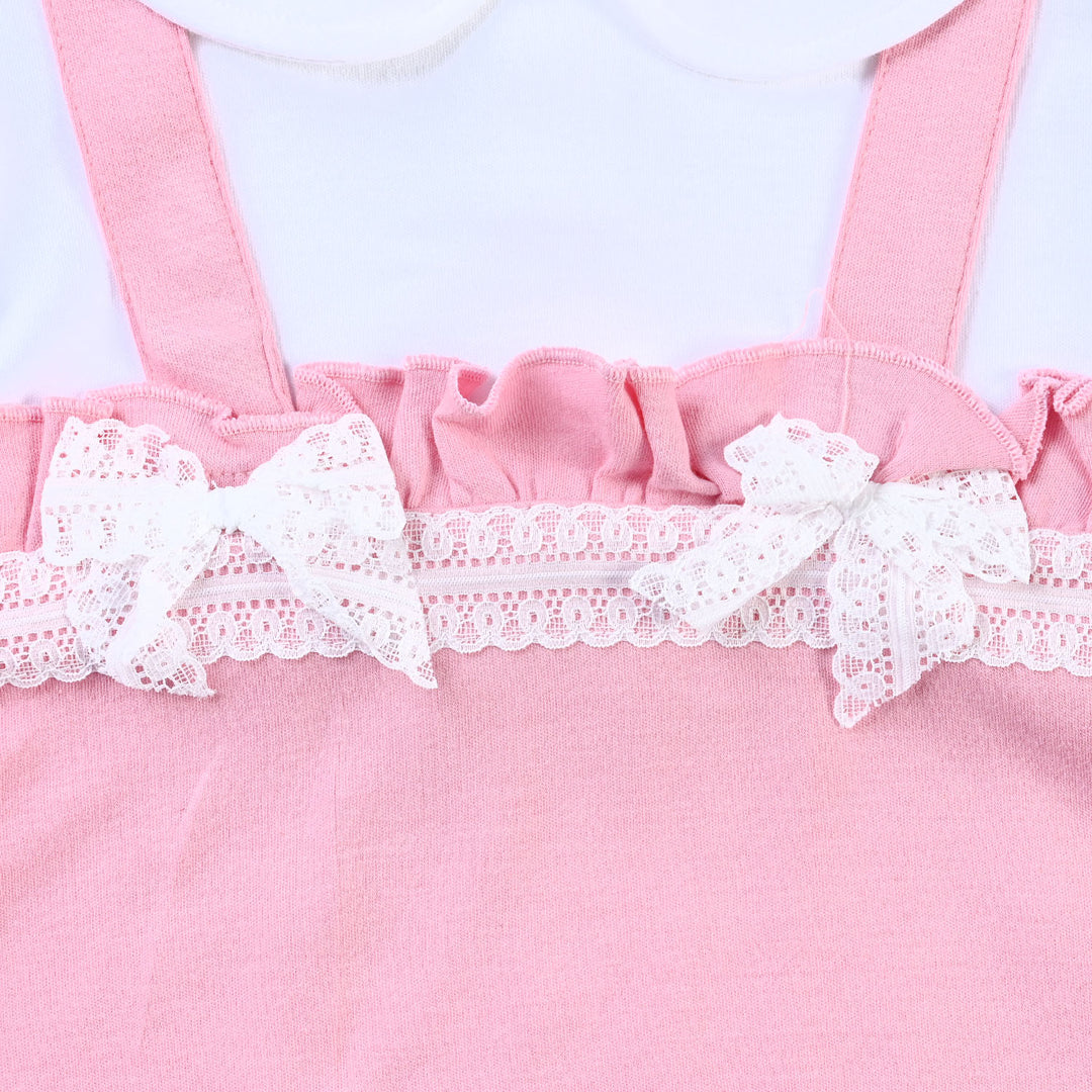 Infant Girls Cotton Interlock Knitted Romper Lace-White