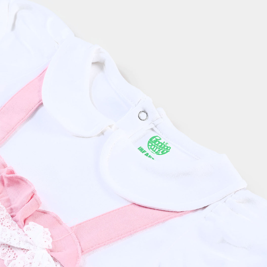 Infant Girls Cotton Interlock Knitted Romper Lace-White