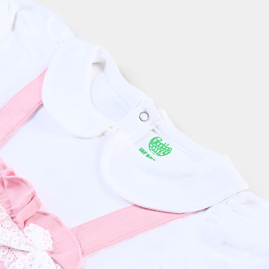 Infant Girls Cotton Interlock Knitted Romper Lace-White