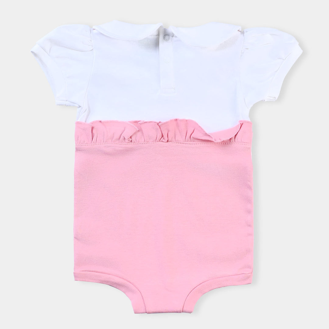 Infant Girls Cotton Interlock Knitted Romper Lace-White