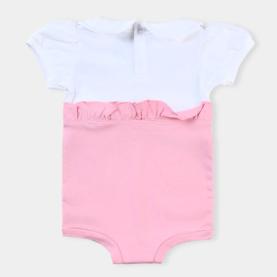 Infant Girls Cotton Interlock Knitted Romper Lace-White