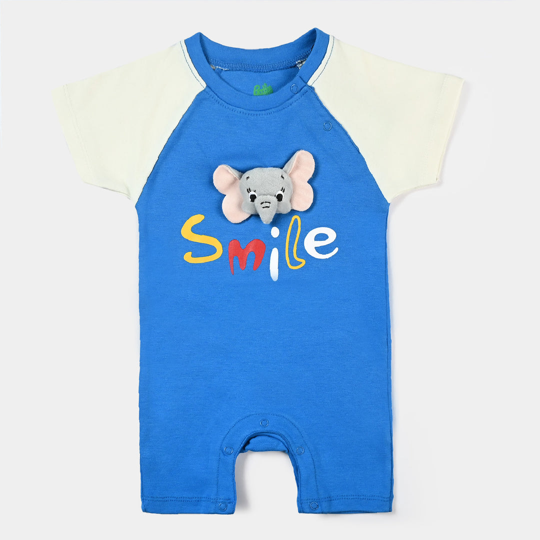 Infant Boys Cotton Interlock Knitted Romper Smile - B.Blue