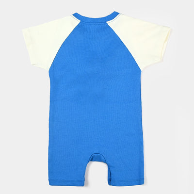 Infant Boys Cotton Interlock Knitted Romper Smile - B.Blue