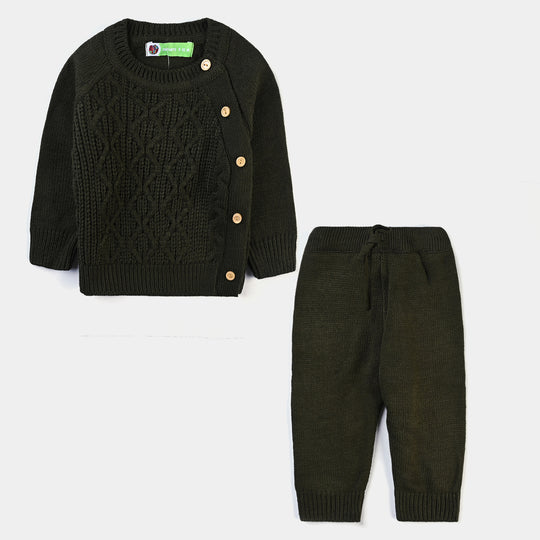 Infant Boys Sweater Knit 2PC Suit Fisherman Cable-Olive