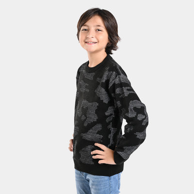 Boys Acrylic Sweater Urban Camo-BLACK