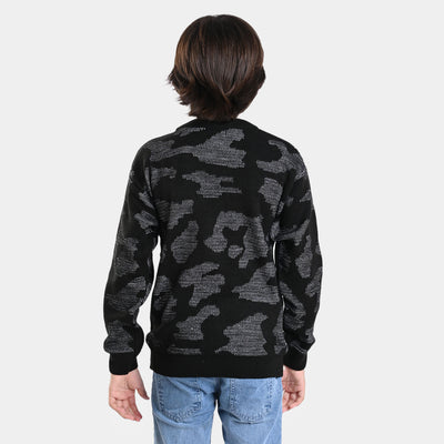 Boys Acrylic Sweater Urban Camo-BLACK