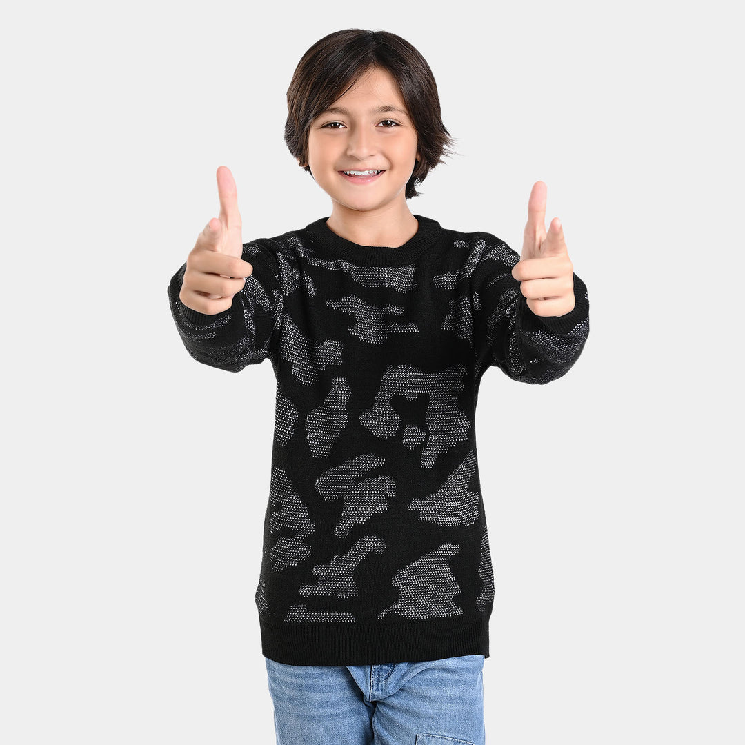 Boys Acrylic Sweater Urban Camo-BLACK