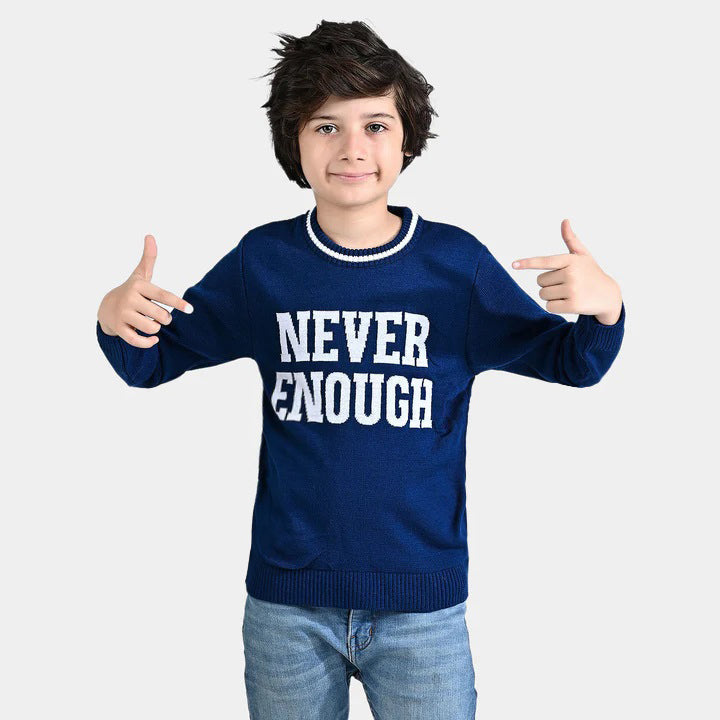 Boys Acrylic Sweater Never Enough-Bright Blue