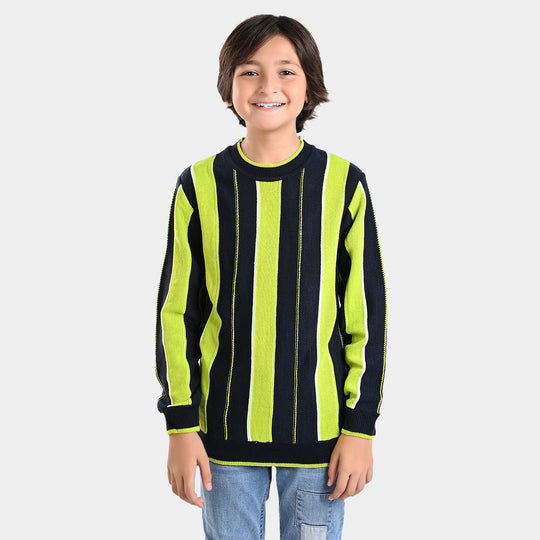 Boys Acrylic Sweater Awning-Navy/Green