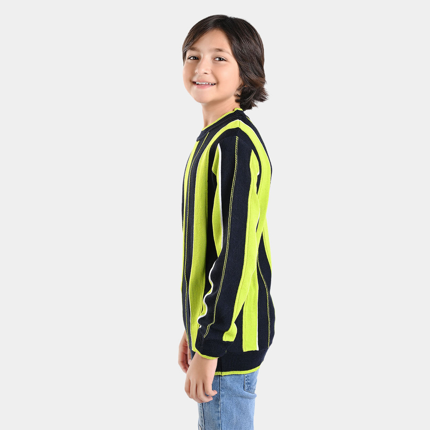 Boys Acrylic Sweater Awning-Navy/Green