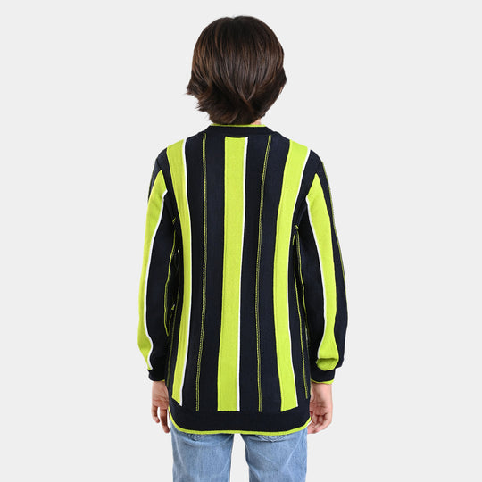 Boys Acrylic Sweater Awning-Navy/Green