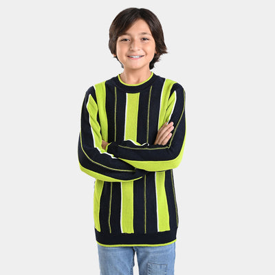 Boys Acrylic Sweater Awning-Navy/Green