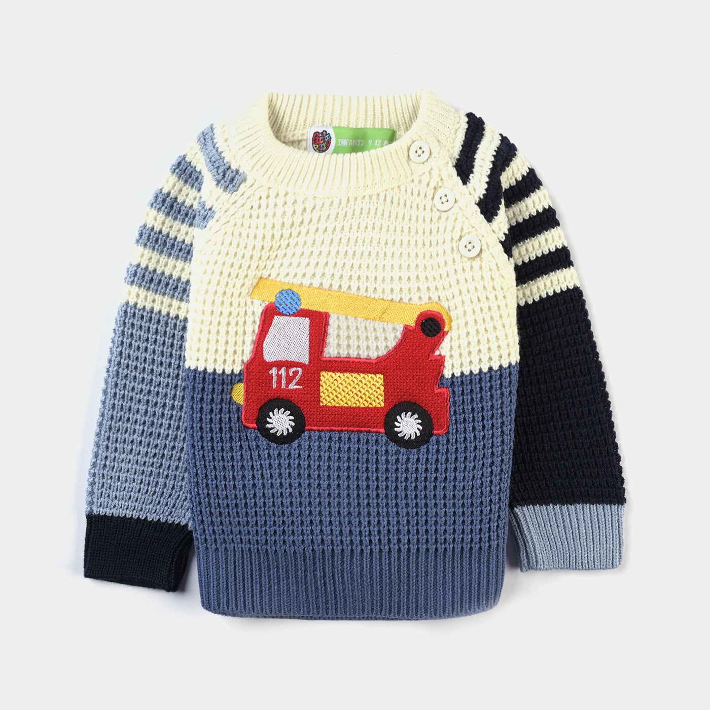 Infant Boys Acrylic Sweater Fire Van-Multi