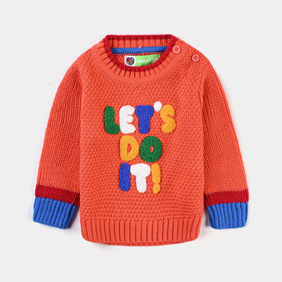 Infant Boys Acrylic Sweater Lets Do It-ORANGE