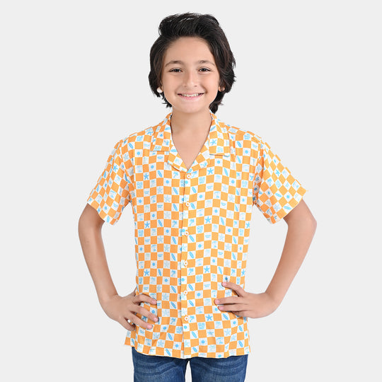 Boys Cotton Viscose Casual Shirt (Summer Days)-ORANGE