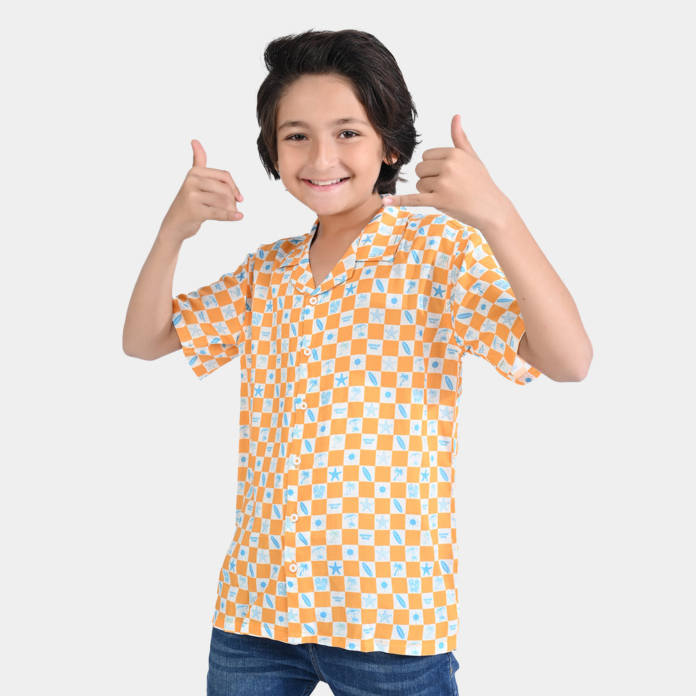 Boys Cotton Viscose Casual Shirt (Summer Days)-ORANGE