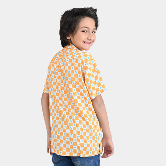 Boys Cotton Viscose Casual Shirt (Summer Days)-ORANGE