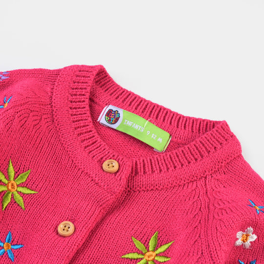 Infant Girls Acrylic Sweater Daisy Garden-Hot Pink