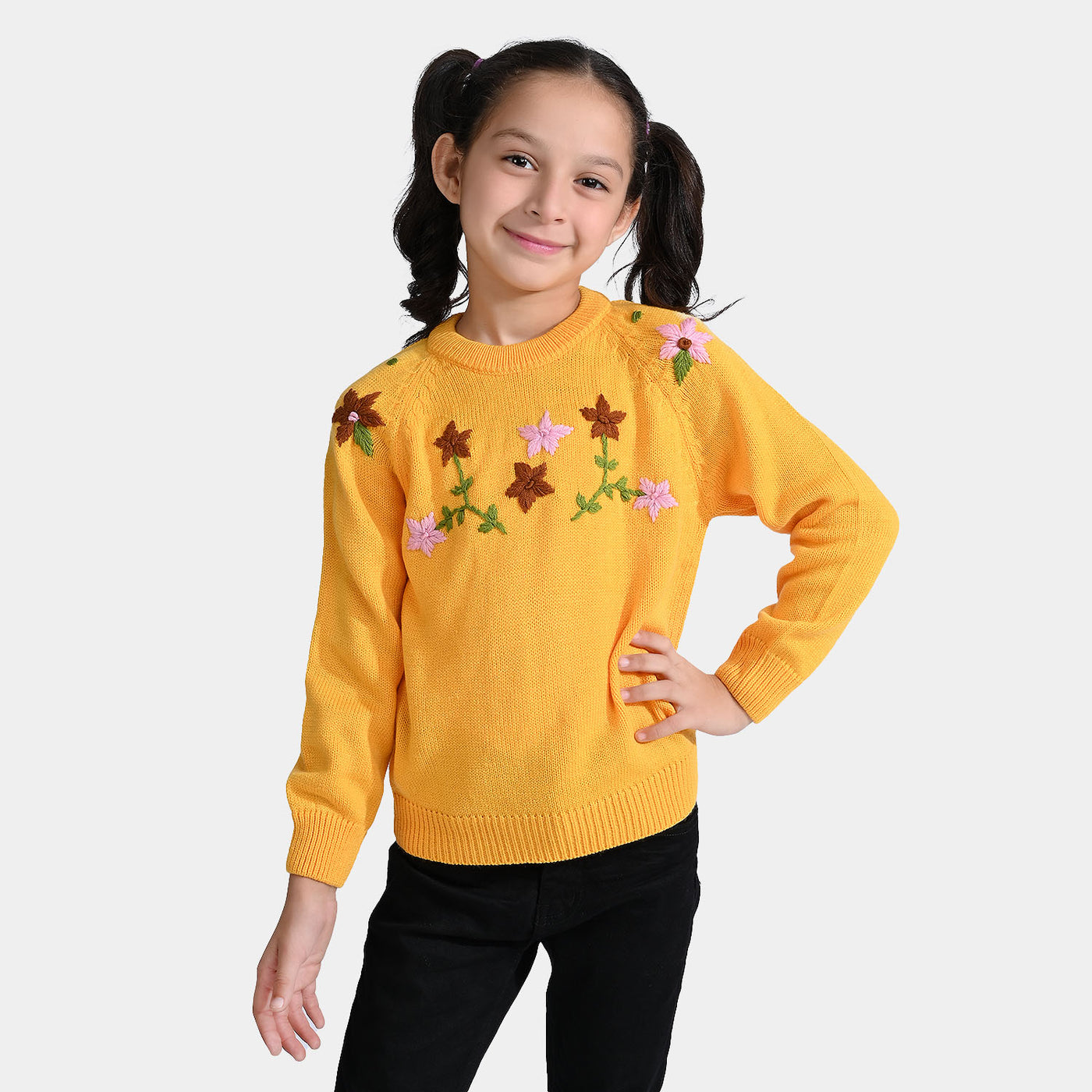 Girls Acrylic Sweater Lazy Daisy-Citrus