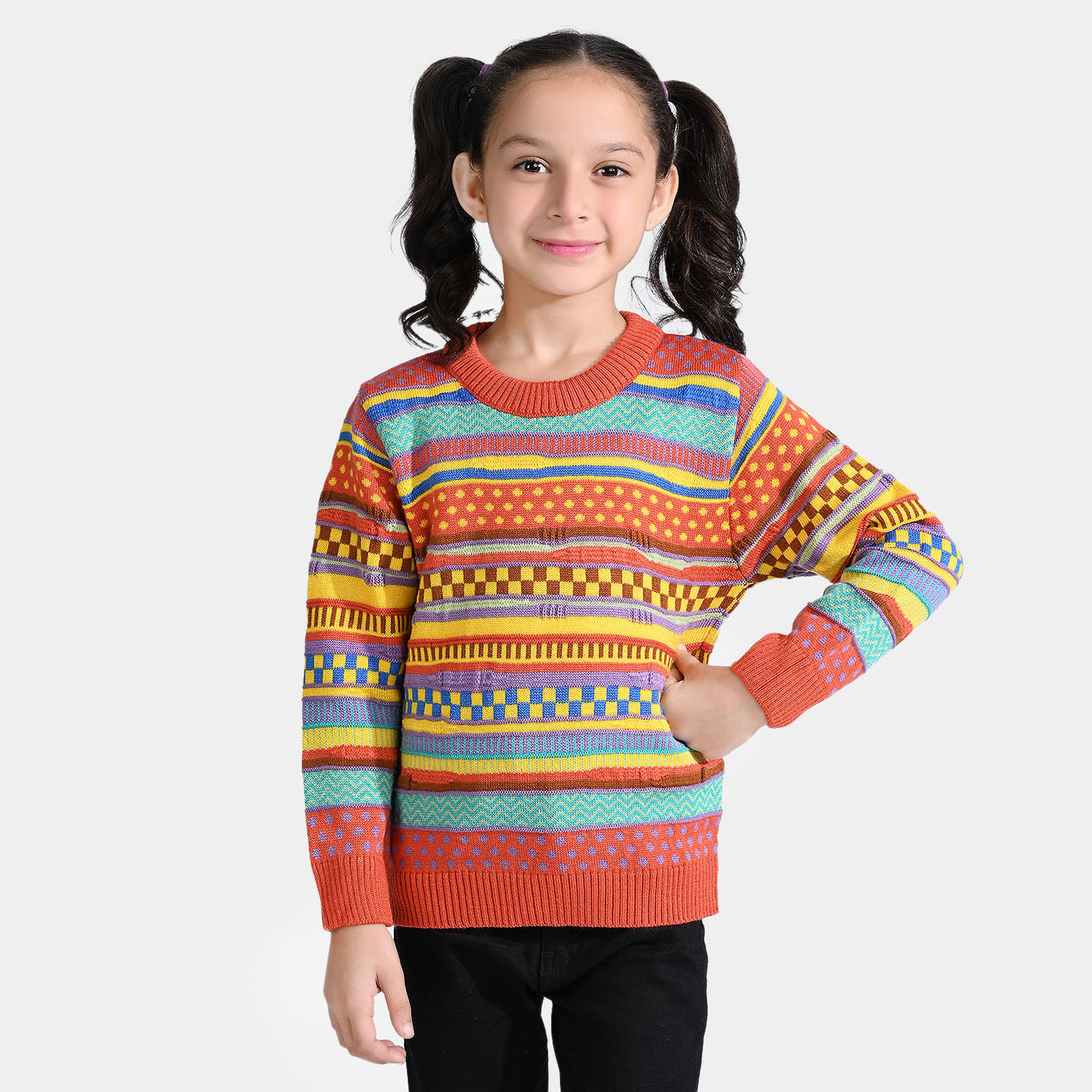 Girls Acrylic Sweater Knit Fusion-Multi