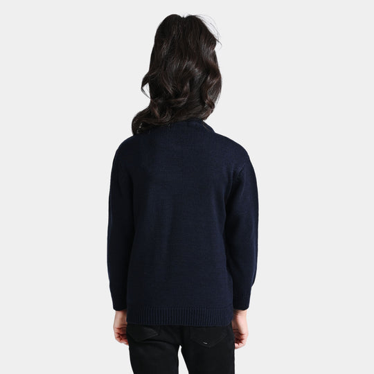 Girls Acrylic Sweater Character-NAVY