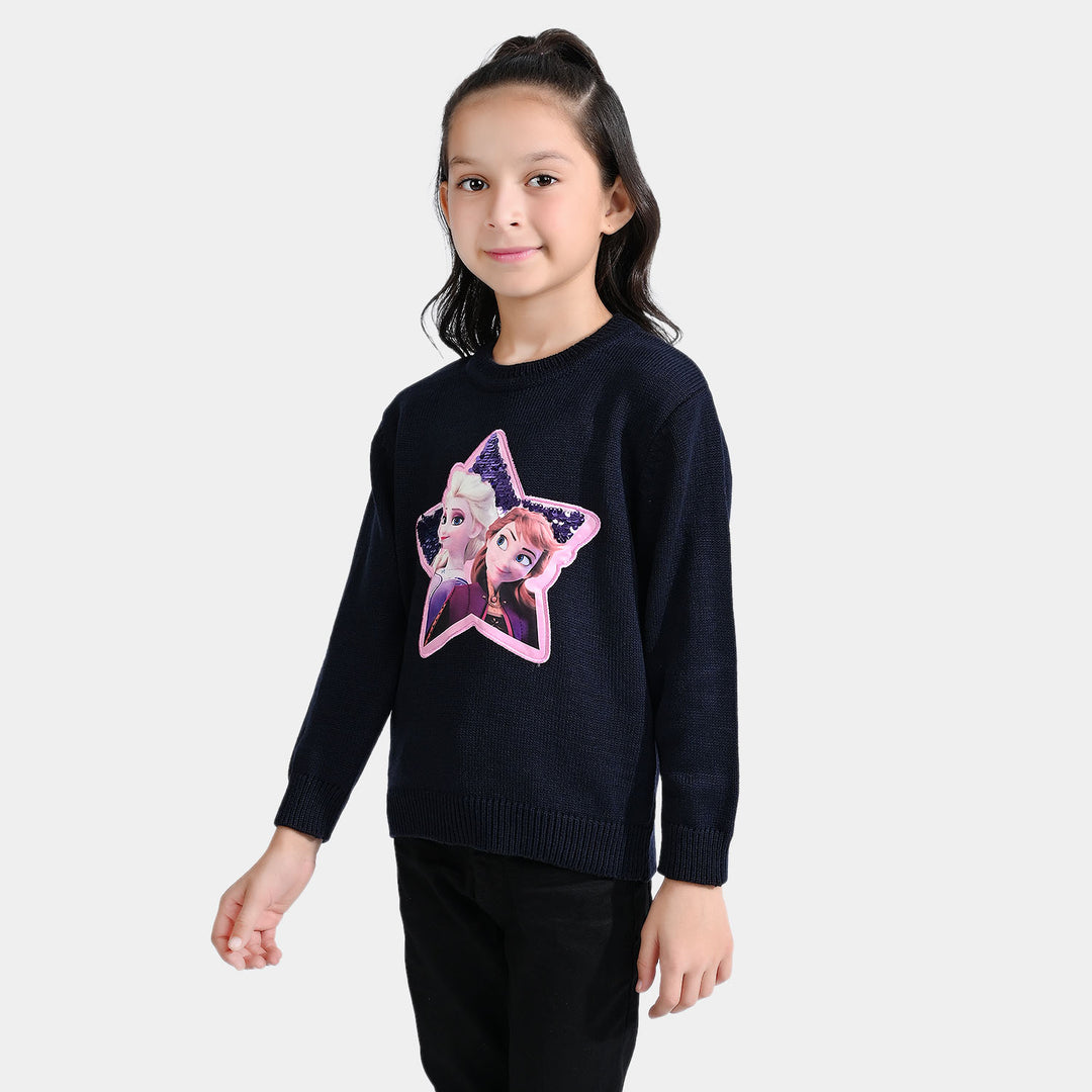 Girls Acrylic Sweater Character-NAVY