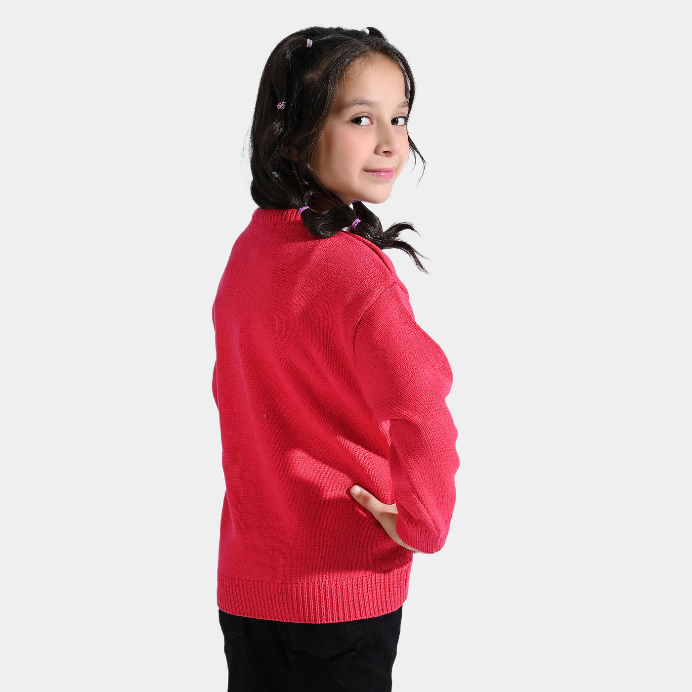 Girls Acrylic Sweater Glow Star-Hot Pink