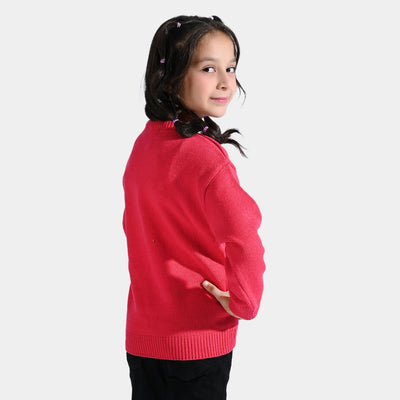 Girls Acrylic Sweater Glow Star-Hot Pink