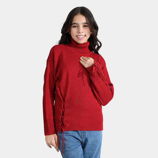 Girls Acrylic Sweater Bella Rose-Red