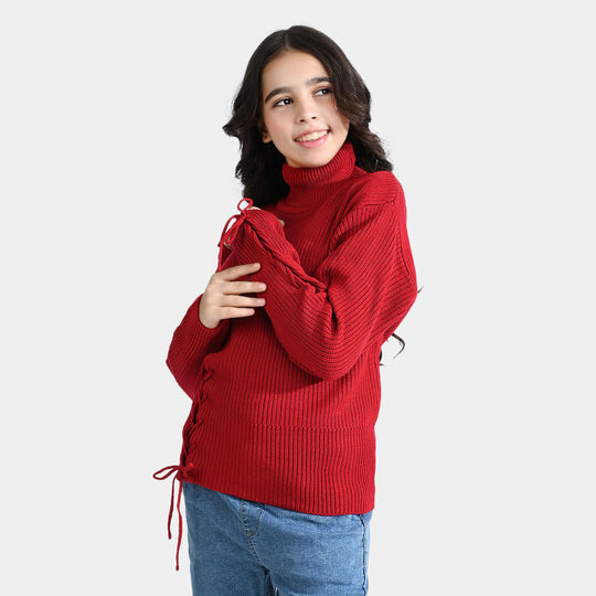 Girls Acrylic Sweater Bella Rose-Red