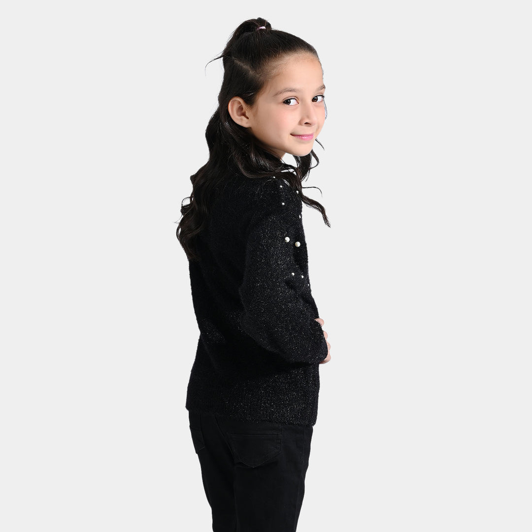 Girls Feather-Acrylic Sweater Feather Pearl-BLACK