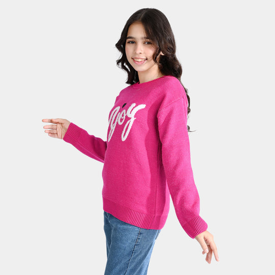 Girls Feather-Acrylic Sweater Enjoy-Hot Pink