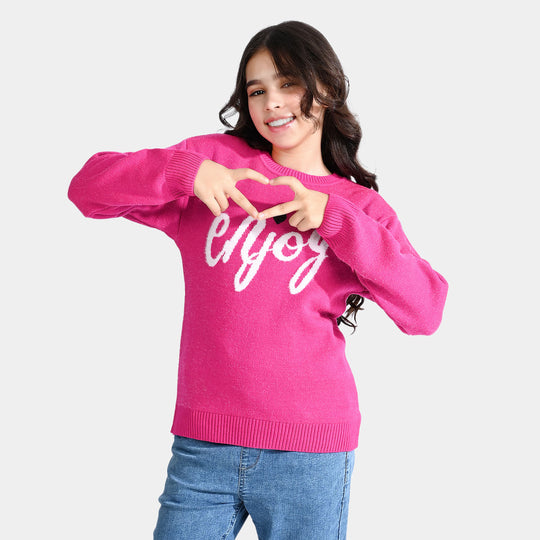 Girls Feather-Acrylic Sweater Enjoy-Hot Pink