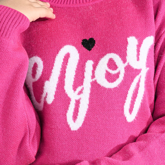 Girls Feather-Acrylic Sweater Enjoy-Hot Pink