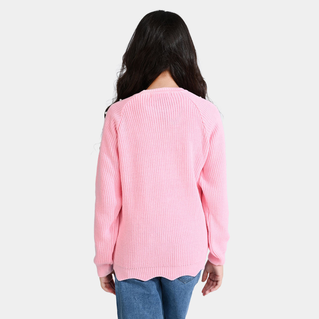 Girls Acrylic Sweater Akoya Pearls-Baby Pink