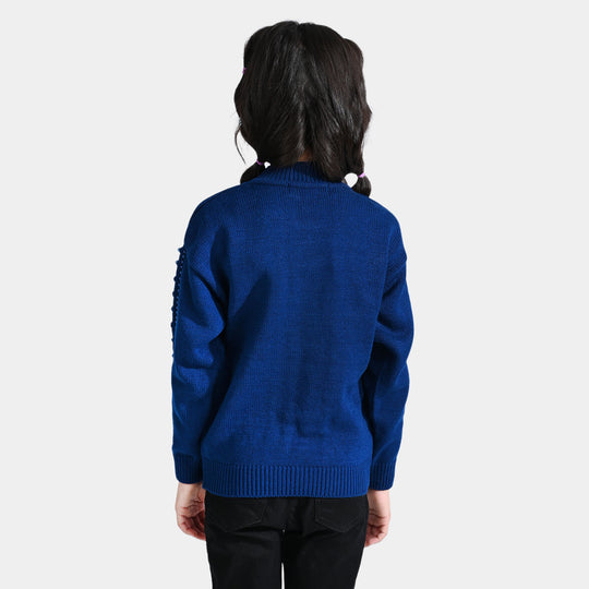 Girls Acrylic Sweater Wander Pearls-Blue