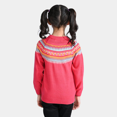 Girls Acrylic Sweater pompom Fusion-Hot Pink