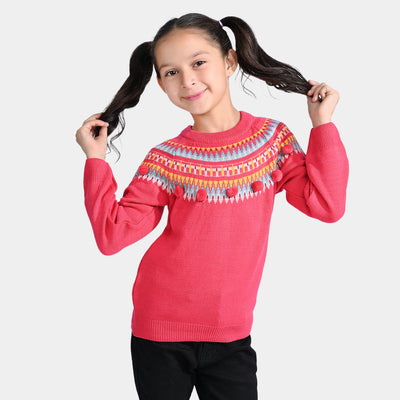 Girls Acrylic Sweater pompom Fusion-Hot Pink