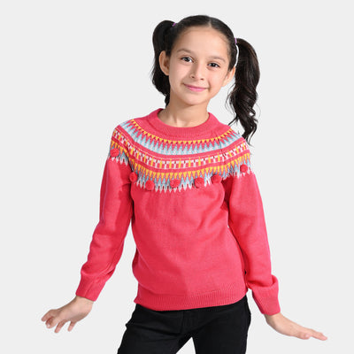 Girls Acrylic Sweater pompom Fusion-Hot Pink