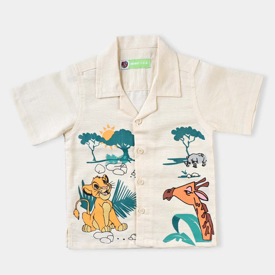 Infant Boys Cotton Slub Casual Shirt (Lion King)-BEIGE