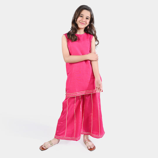 Girls Organza 4PC Suit Khwaab-Hot Pink