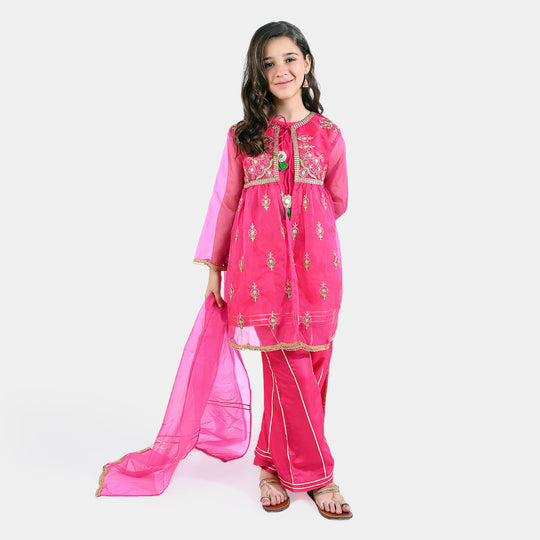 Girls Organza 4PC Suit Khwaab-Hot Pink