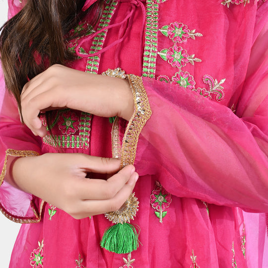 Girls Organza 4PC Suit Khwaab-Hot Pink